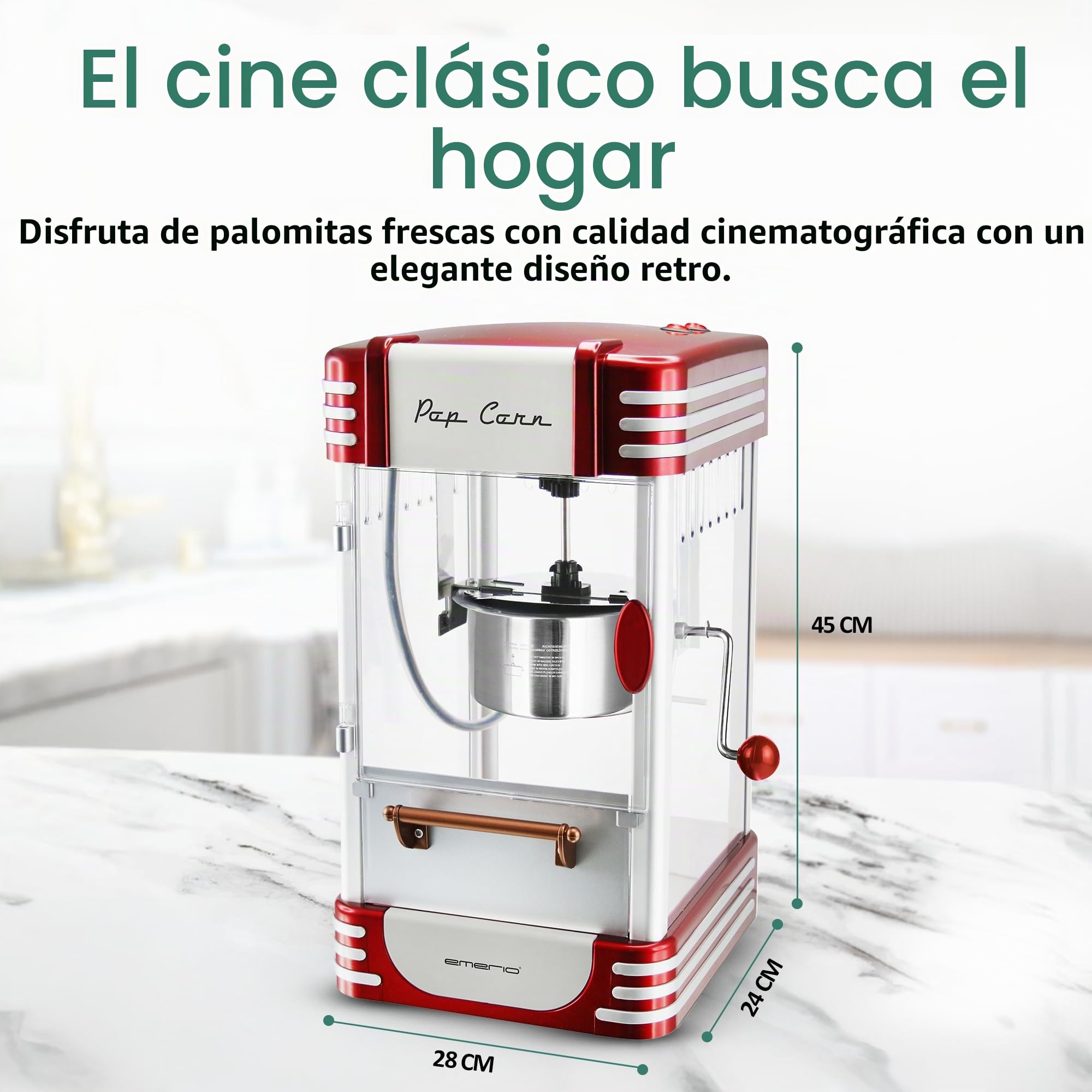 Emerio Máquina de Palomitas de maíz POM-120650, Recipiente Antiadherente también Apto para Palomitas de maíz Dulces o saladas, 360 vatios, Grande