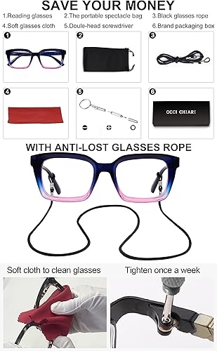 Miniatura 6 de OCCI CHIARI Gafas de lectura retro bifocales tramposos  montura completa clásica cuadrada grande marco transparente  2.5x