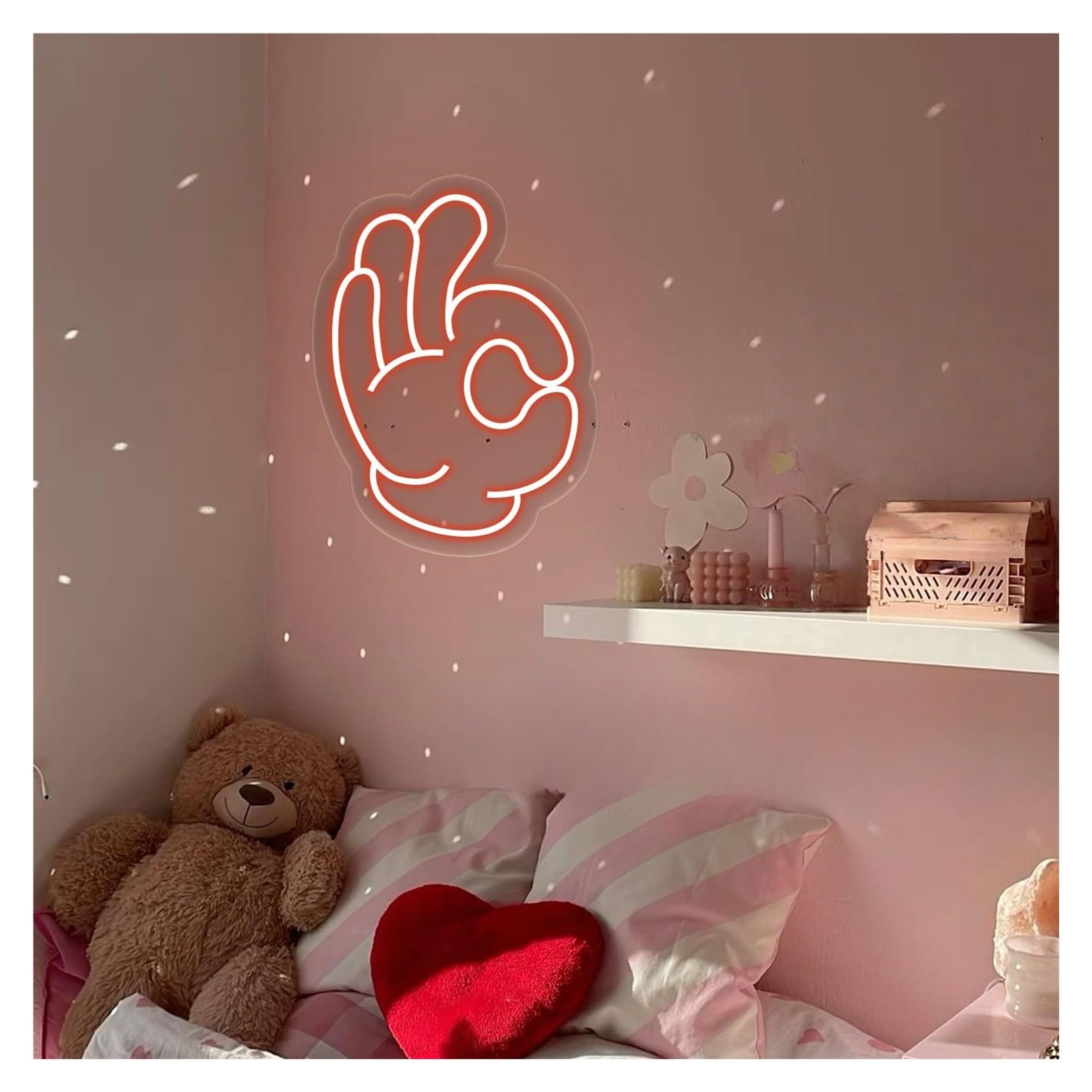 RONGCH Hanging Art Signs OK Hand Gesture Neon Sign,Suitable for Kids Room Wall Decor with Dimmable 40cmx30cm(E)