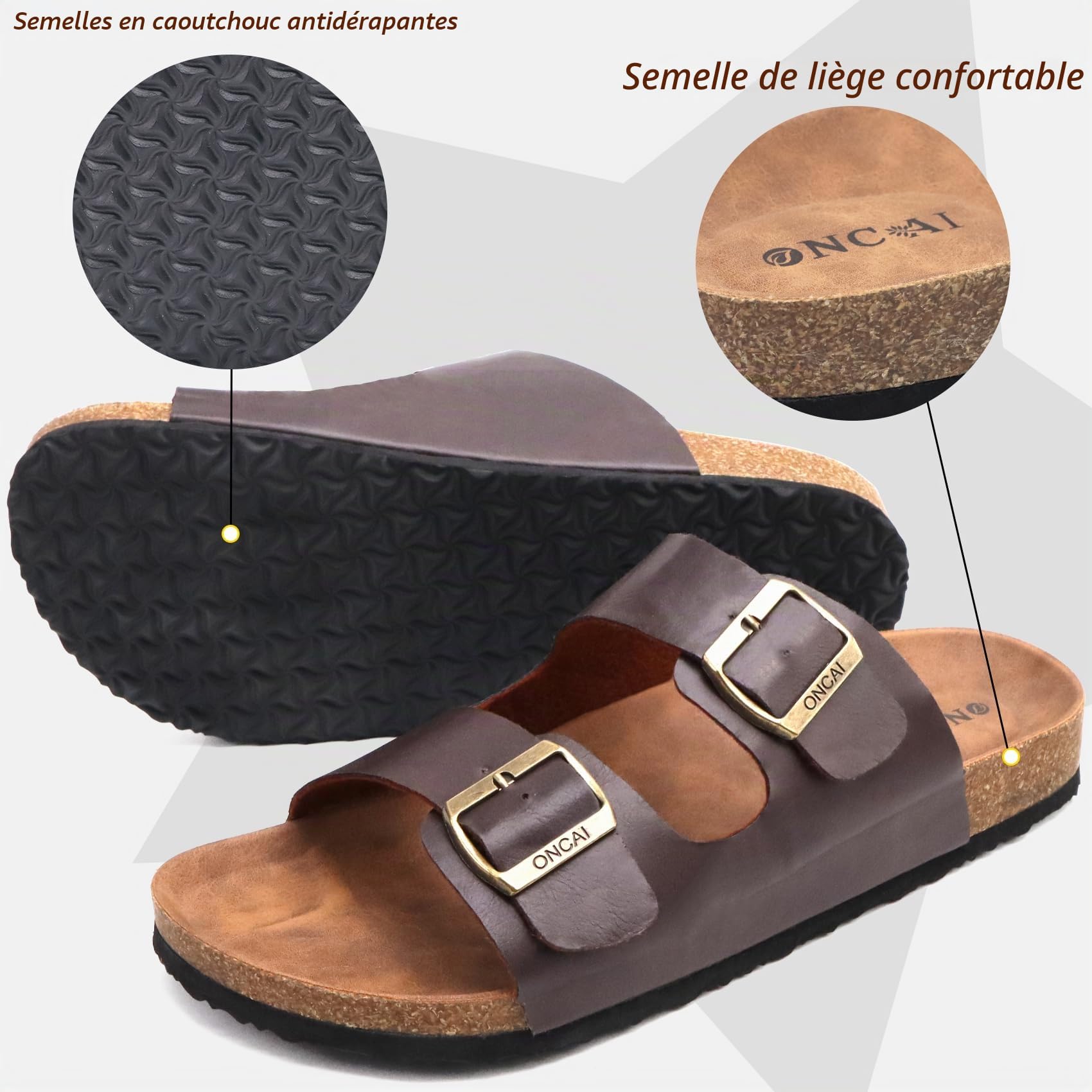 ONCAI Homme-Mules-Sandales-Claquette-Slide-Sandales de Plage Loisir Bout Ouvert Chaussures de Plage Antidérapant Été Confortable Chaussons