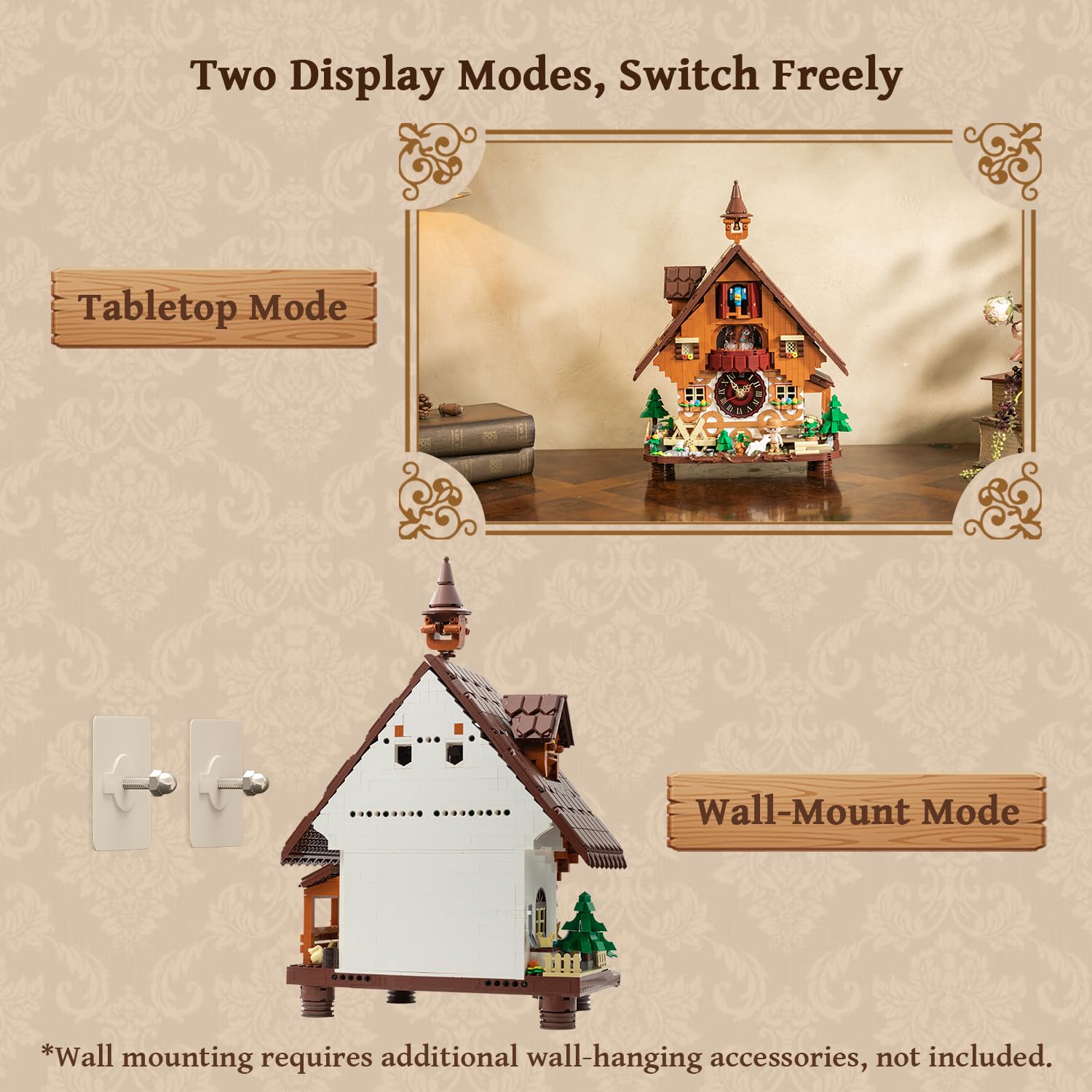 PANTASY Juego de bloques de sujeción para adultos, modelo de bloque de construcción inspirado en reloj de cuco, kit de construcción creativo con diseño retro detallado, juego de construcción de