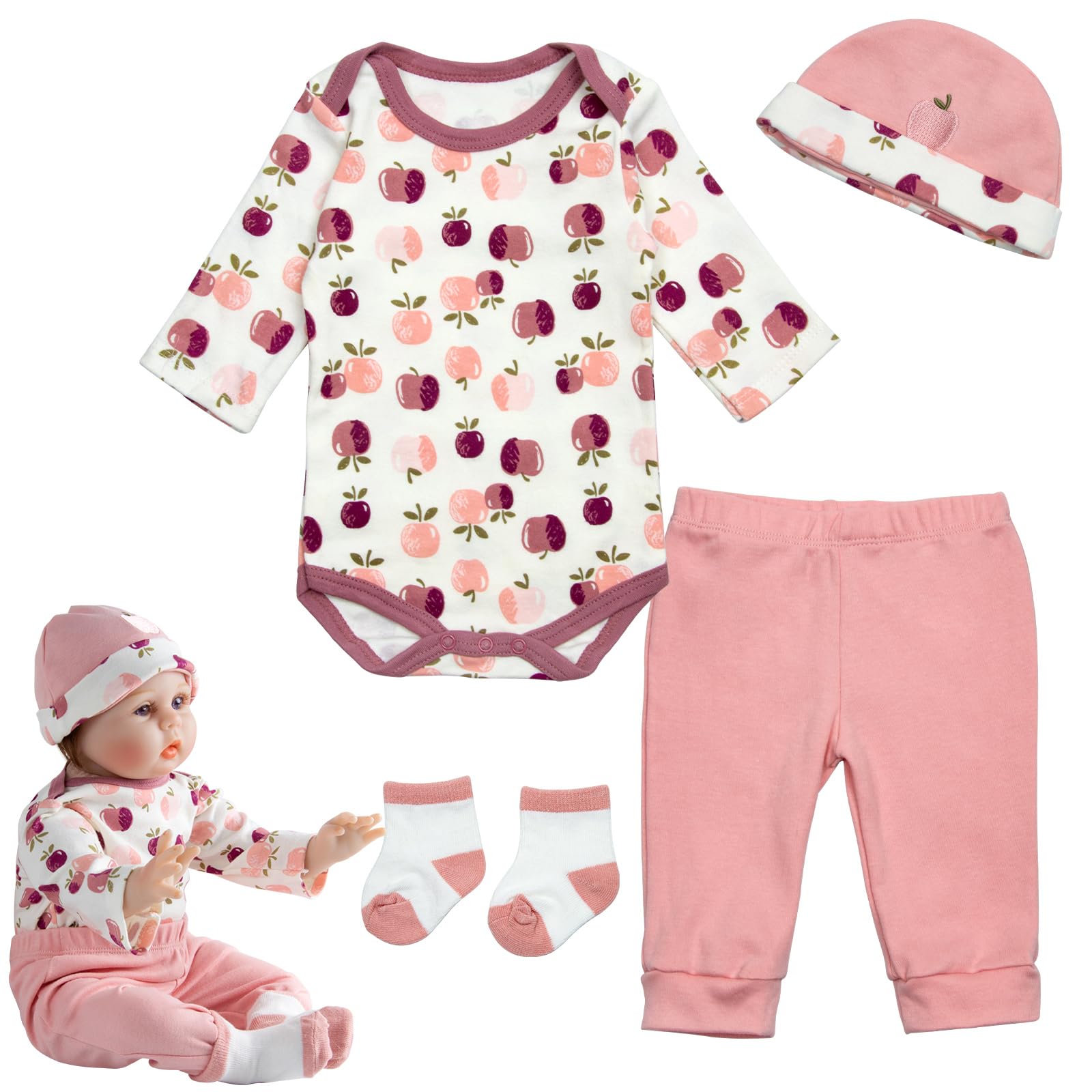 Reborn Baby Doll Clothes Girl Outfit Accessories for 17-22 Inch Reborn Dolls Baby Girl Doll Clothes 4pcs Set