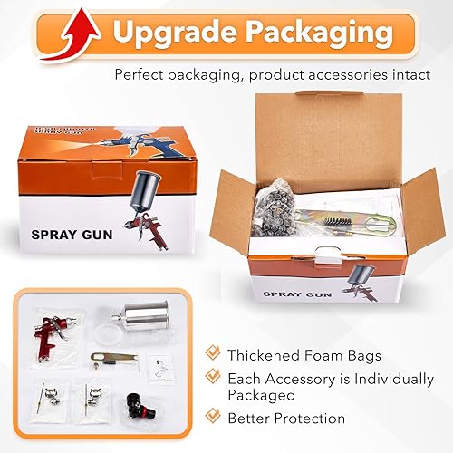 Miniatura 8 de BANG4BUCK - Pistola de pulverización profesional con alimentación por gravedad, HVLP, con boquillas de 0.055pulgadas, 0.067pulgadas, 0.098pulgadas,