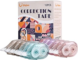 White Correction Tape (12pack, 6M/256, Tape Width 0.2in, 4 colors) | Easy To Use Applicator, Fast, Clean Tear-Resistant Tape For school Supplies, Office