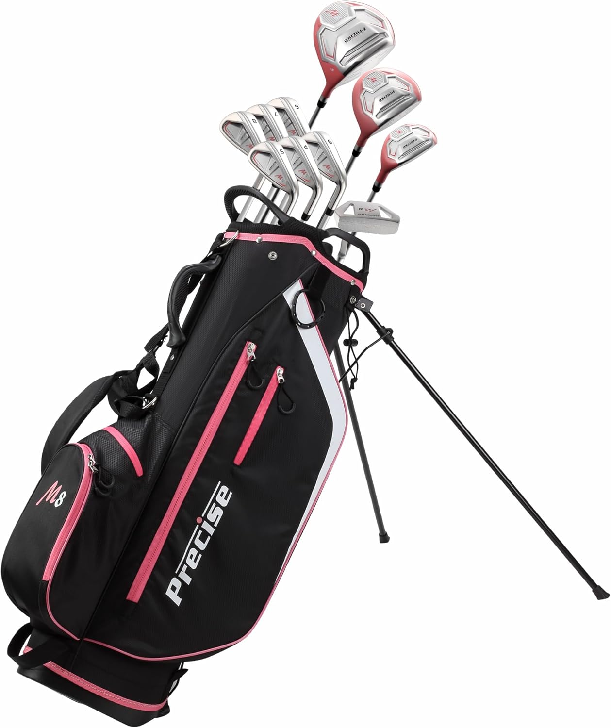 Precise M8 15-Piece Womens Golf Club Full Set, Driver, Wood, Hybrid, Irons, Putter & Stand Bag, Lightweight & Durable Kevlar Graphite Shafts, Golf Clubs Women Right Handed, Regular & Petite Sizes Right Hand - Petite Size