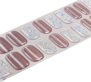 Gel Nail Stickers, 10 PCS Glitter Cat Eye Nail Arts - DIY Press on Nails, Waterproof False Nails with Glue, Soak Off Easy Removal for Women Girls
