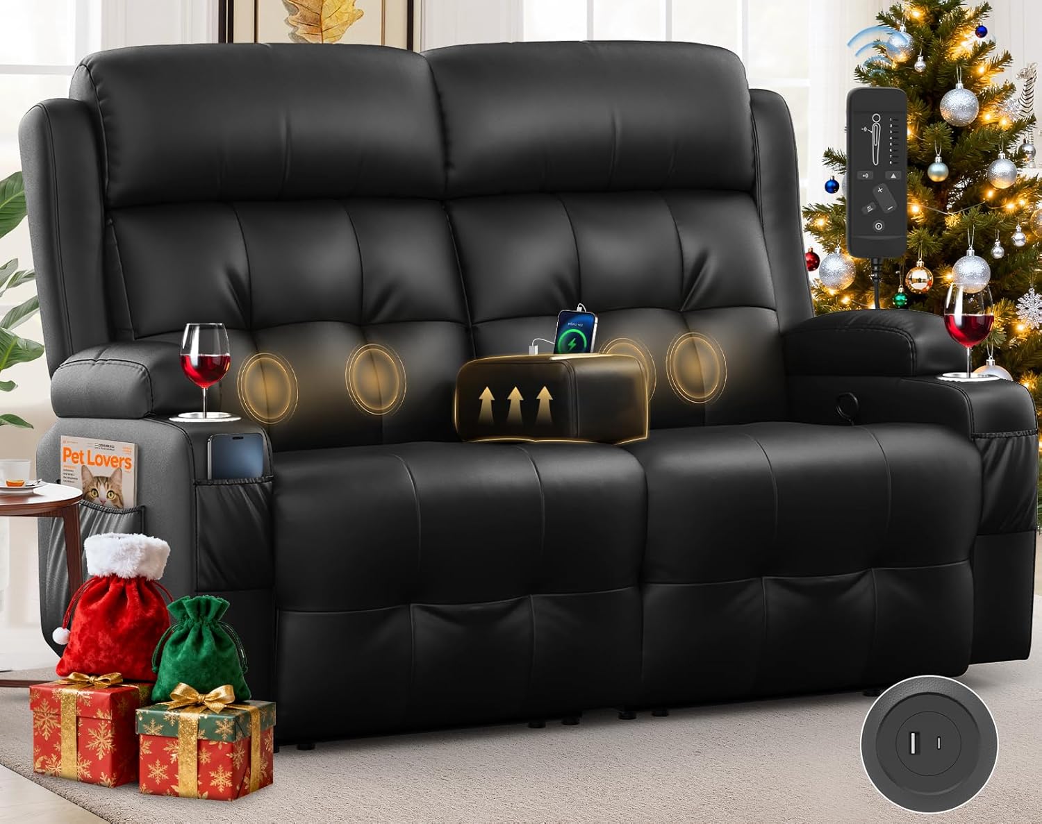 Product image of Loveseat Recliner, Oversized Reclining Loveseat, Massage Reclining Sofa With USB Port & Storage & Cup Holders, Recliner Couch, RV Wall Hugger Recliners Loveseat Clearance for Living Room & RV Camper