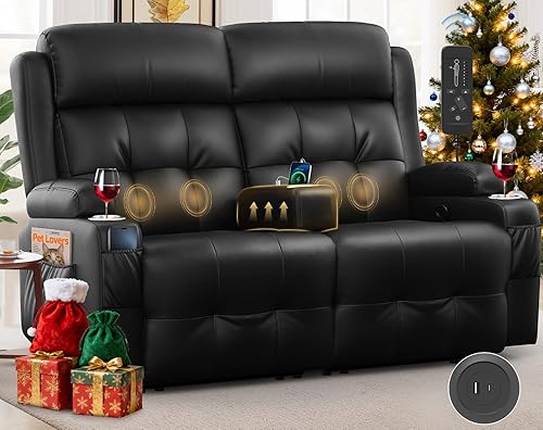 Miniatura 25 de Sofá reclinable, sofá reclinable con masaje de 3 plazas con respaldo abatible, capacidad de peso pesado, sofá cama para RV, sofá reclinable