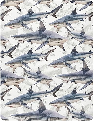 Miniatura 2 de Sábana bajera ajustable para cuna para niños y niñas, sábana de punto vintage de tiburones para colchones estándar de cuna y cama de niños pequeños,