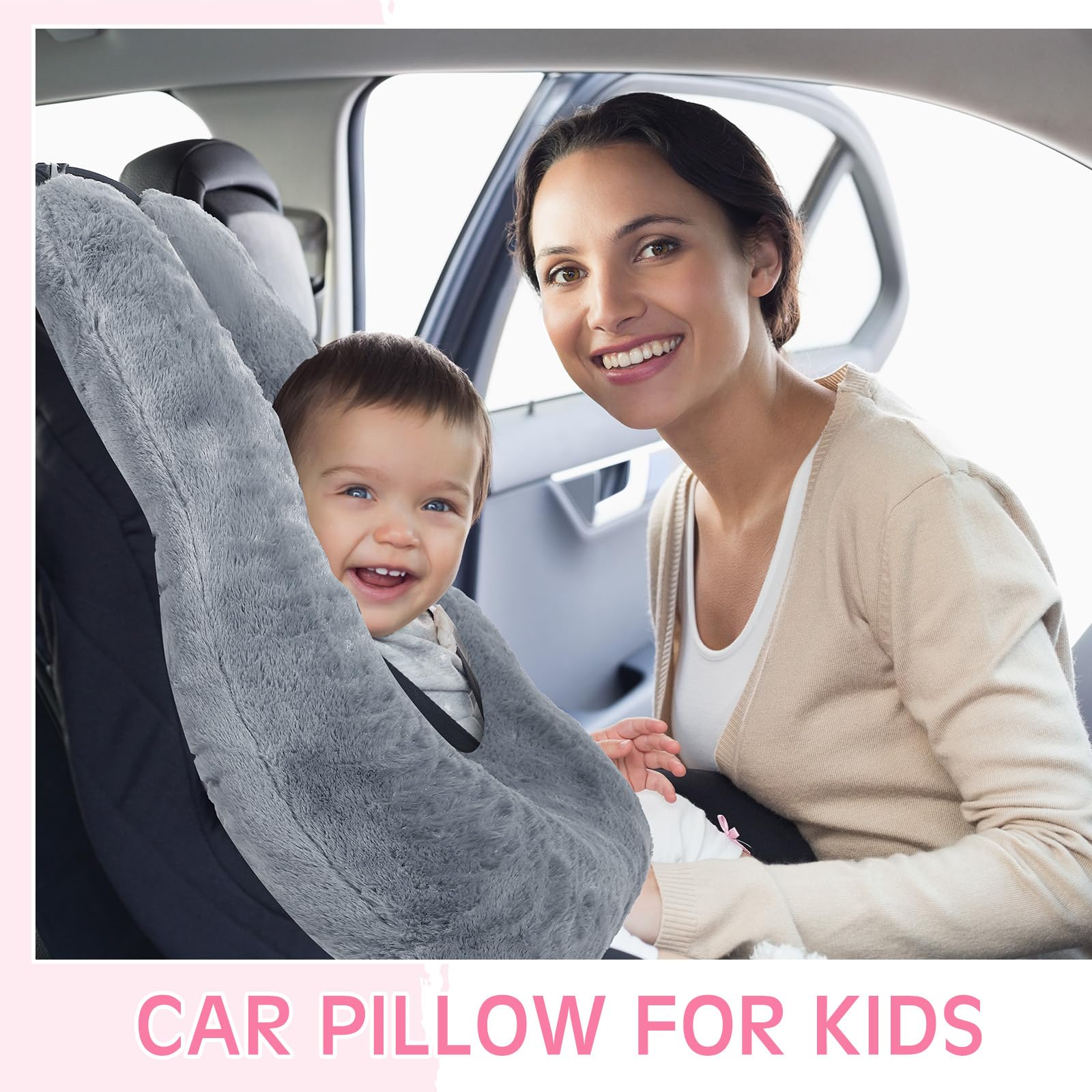 2 almohadas de viaje para automóvil para el asiento trasero de 28 x 18 pulgadas, almohadas de lectura para dormir para viajes de larga distancia, cojín de automóvil para niños y adultos, 5