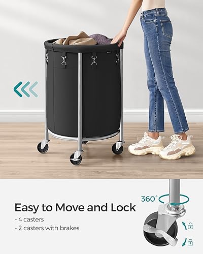 Miniatura 4 de SONGMICS Cesta de lavandería con ruedas, cesta de lavandería rodante, 29 Gal., Carrito de lavandería redondo con marco de acero y bolsa extraíble, 4
