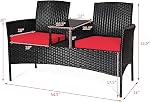 Tangkula Ensemble de meubles de patio conversation, mobilier extérieur avec coussins amovibles & Table, plateau en verre trempé, banc en rotin moderne pour jardin