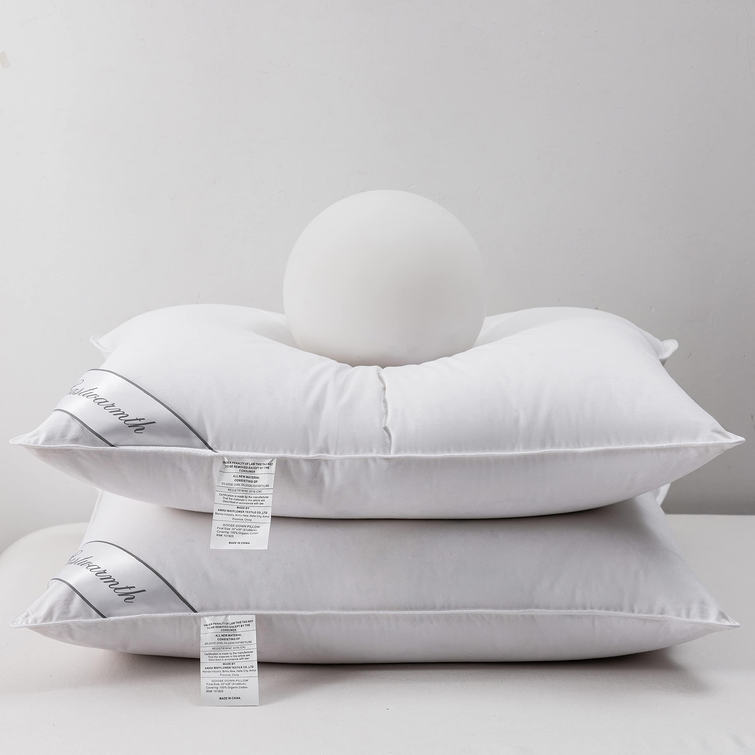 Natural Goose Down&Feather Pair Hotel Pillows Insert for Side and Back Sleepers, Set of 2 Bedding Soft Pillows 100% Soft Cotton Standard 20x26in