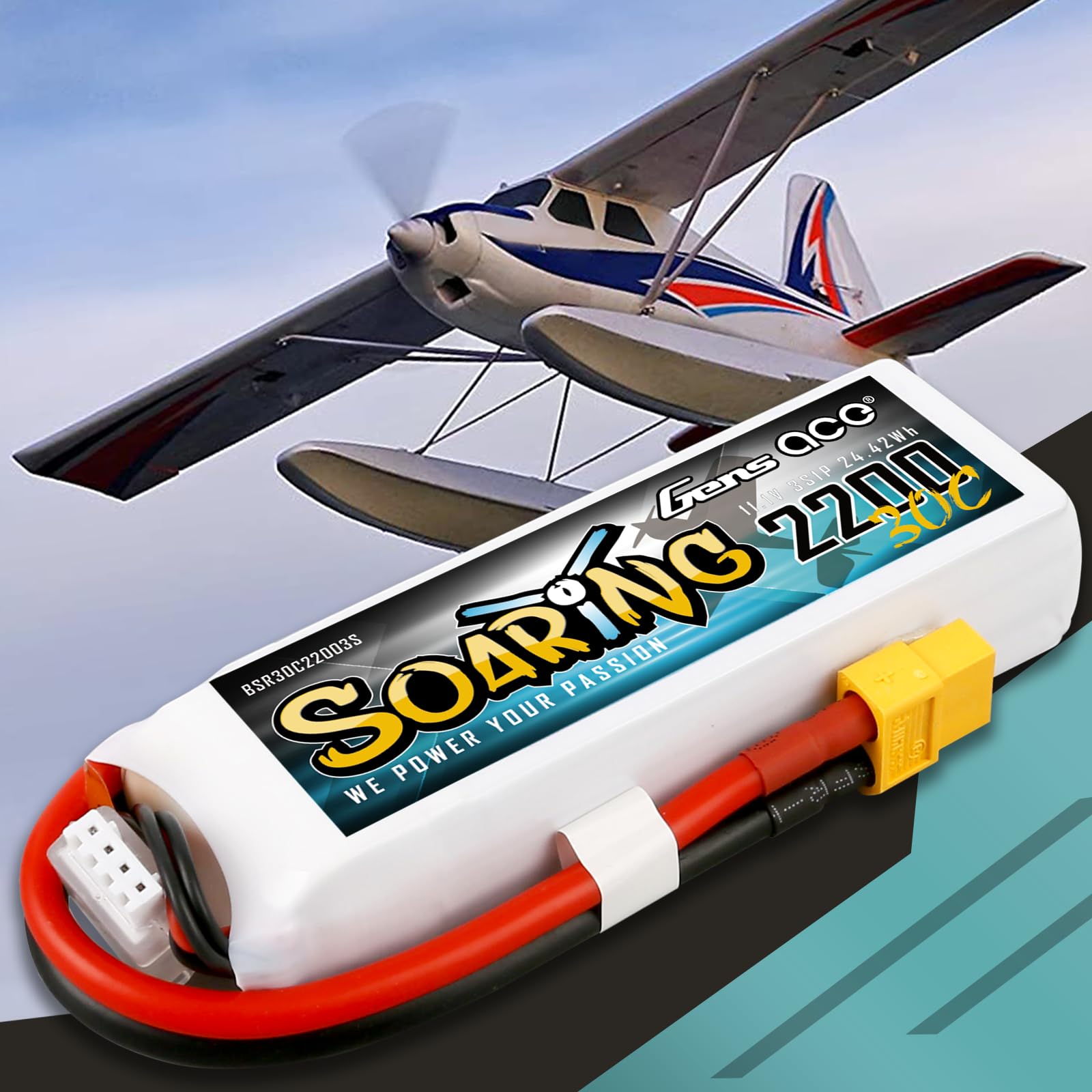 Gens ace 3s Batería Lipo 2200mAh 11.1V 30C Soaring con XT60 para RC Avión, Helicóptero, Quadcopter, Coche, Barco, Hobby