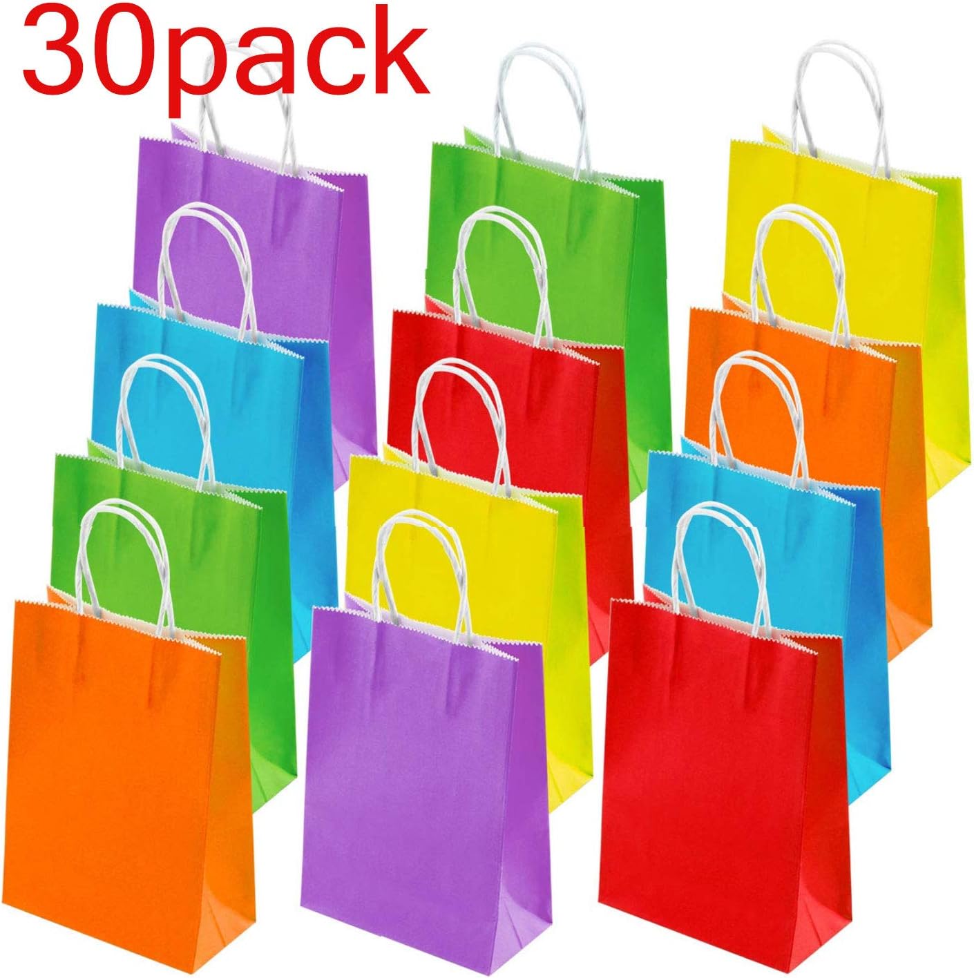 30 Pack Assorted Colorful Kraft Paper Bags with Handles Bulk Present Gift Bags for Birthday Wedding Holiday Party Favors
