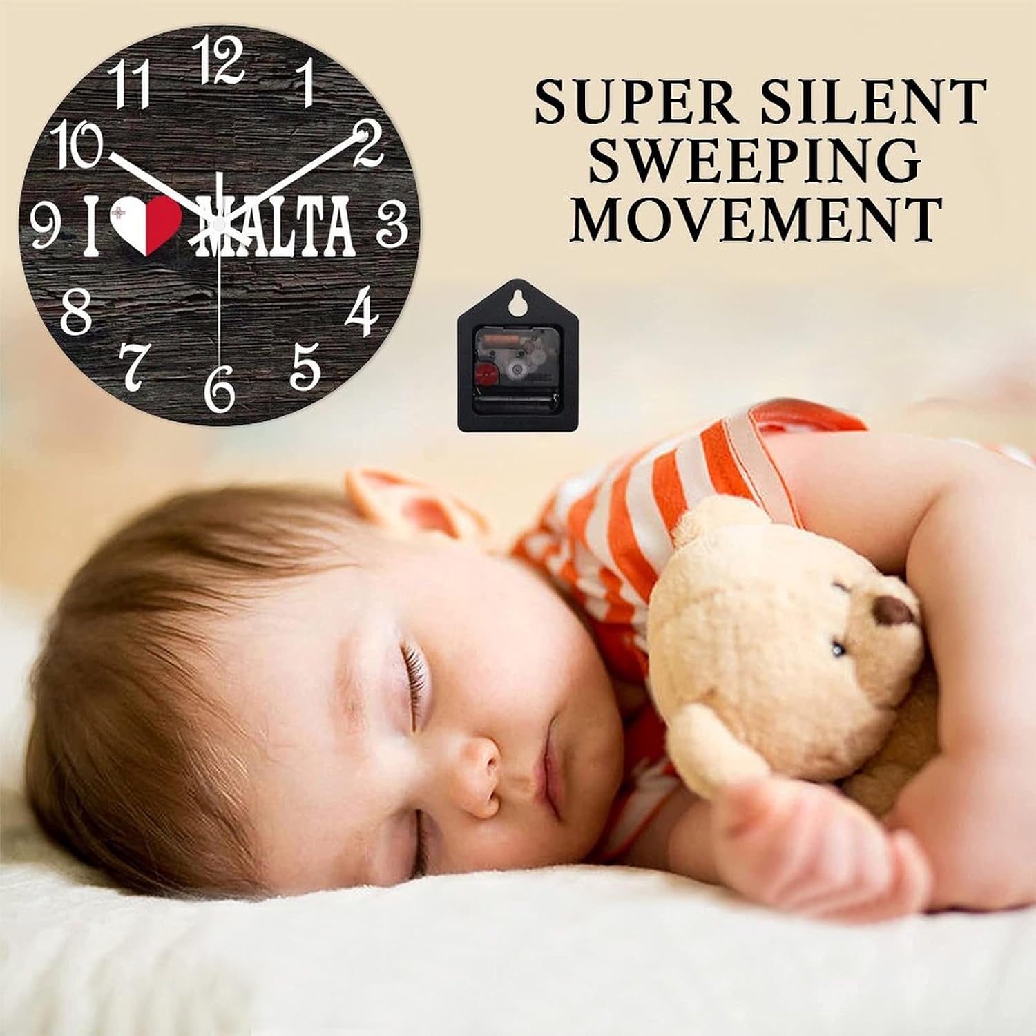 I Love Malta Wall Clock Wood Clock,Flag of Malta Round Wooden Clock Gifts Novelty Wall Clock for Home Kitchen Living Room Office 15 X 15 Inch