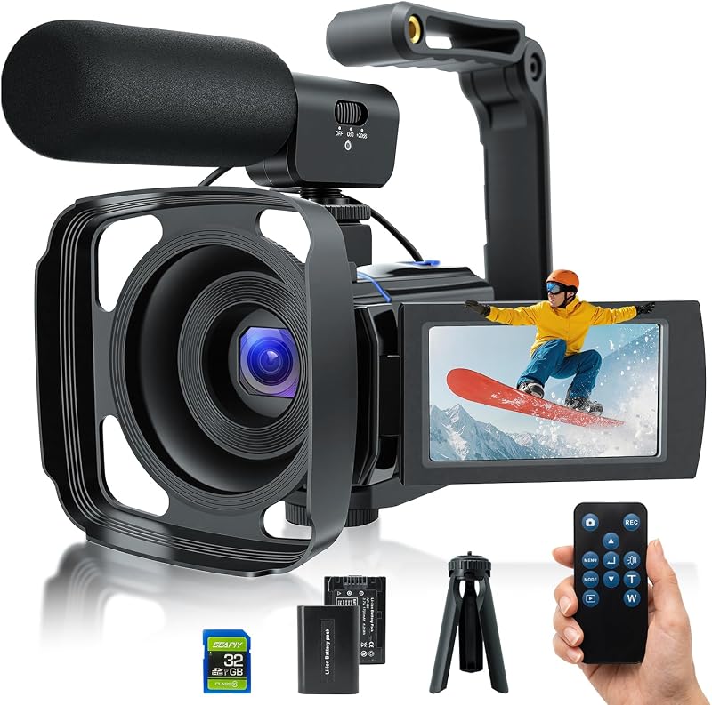 5K Video Camera Camcorder, 64MP UHD Vlogging Camera for YouTube with 16X Zoom, IR Night Vision, 3.0" Touch Screen, Stabilizer, Mic, 2 Batteries+32GB Card, Gift for Dad