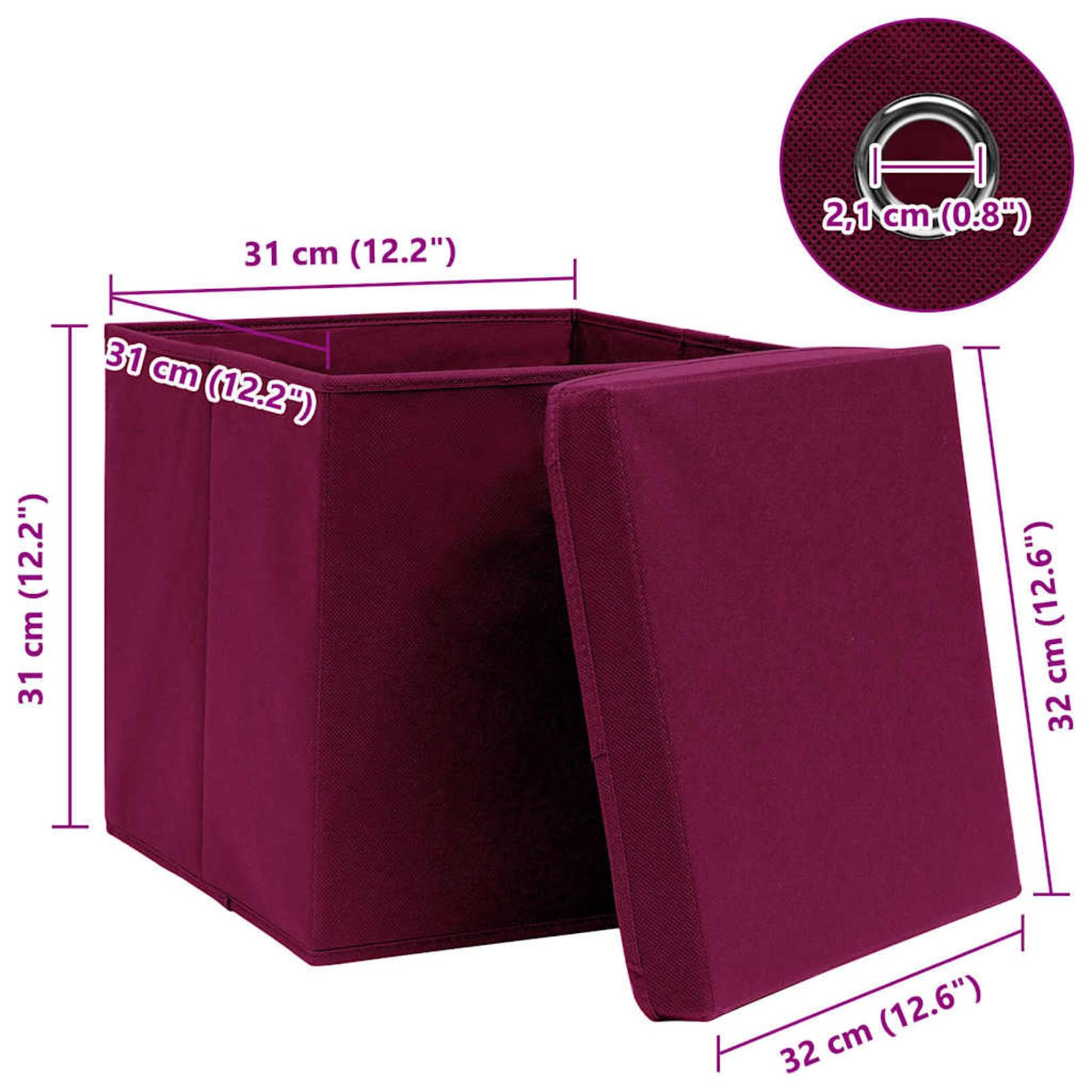 Tidyard Scatole Portaoggetti con Coperchi 4 Pezzi Rosso Scuro 32x32x32 cm Tessuto Non Tessuto, Contenitori Pieghevoli con Maniglia per Armadio Scaffale, Organizer per Casa 288342