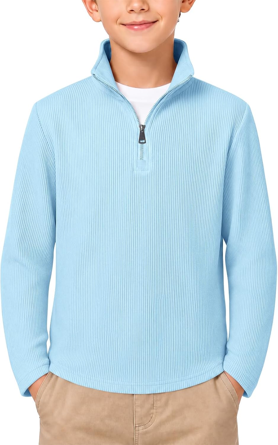Haloumoning Boys Quarter Zip Sweatshirts Ribbed Knit Fashion Pullover Tops