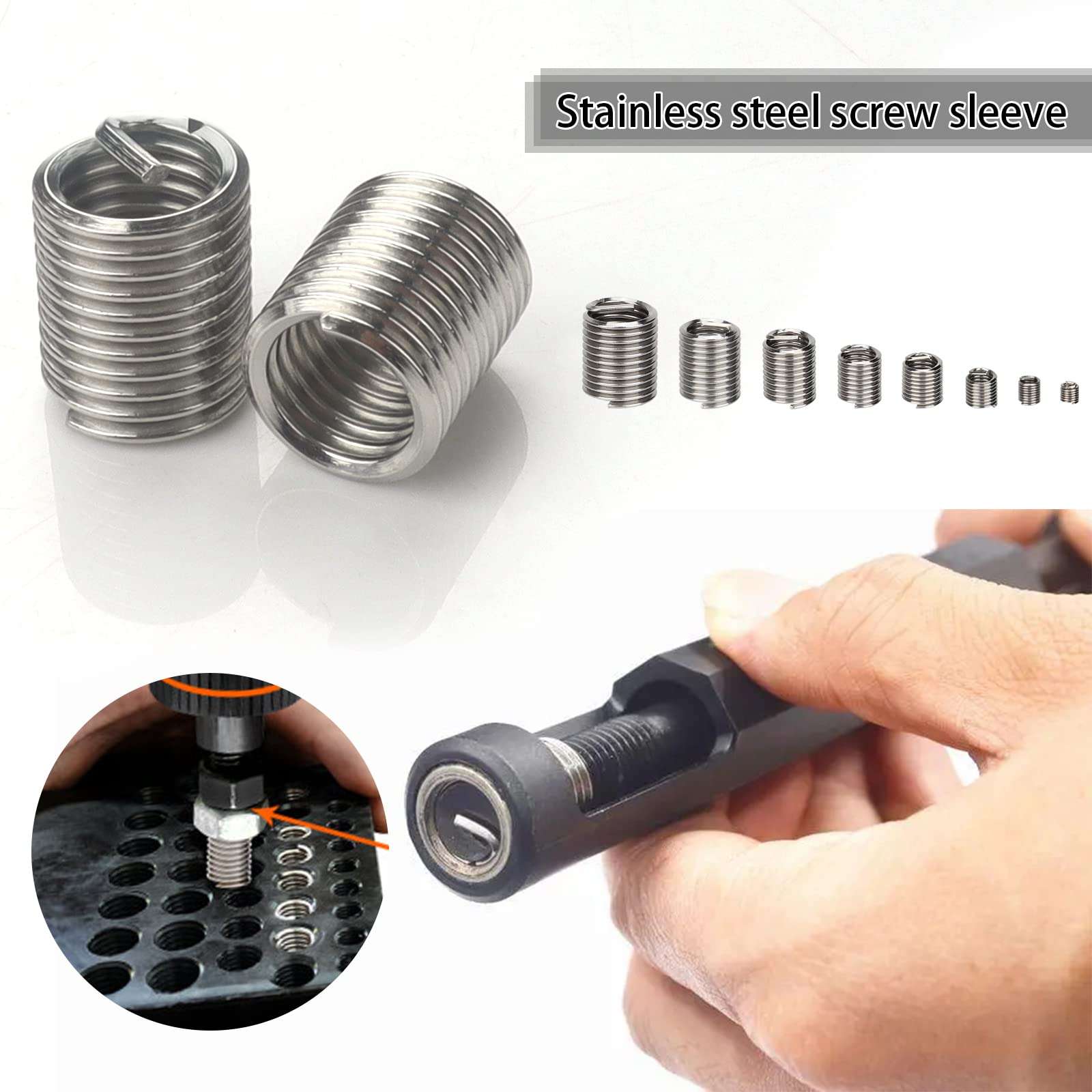 130 Pcs Kit de Réparation de Vis à Insert de Filetage Autotaraudeur en Acier au Carbone,Inserts de Réparation de Filetage,Vis d'Insertion de Filetage en Acier Inoxydable