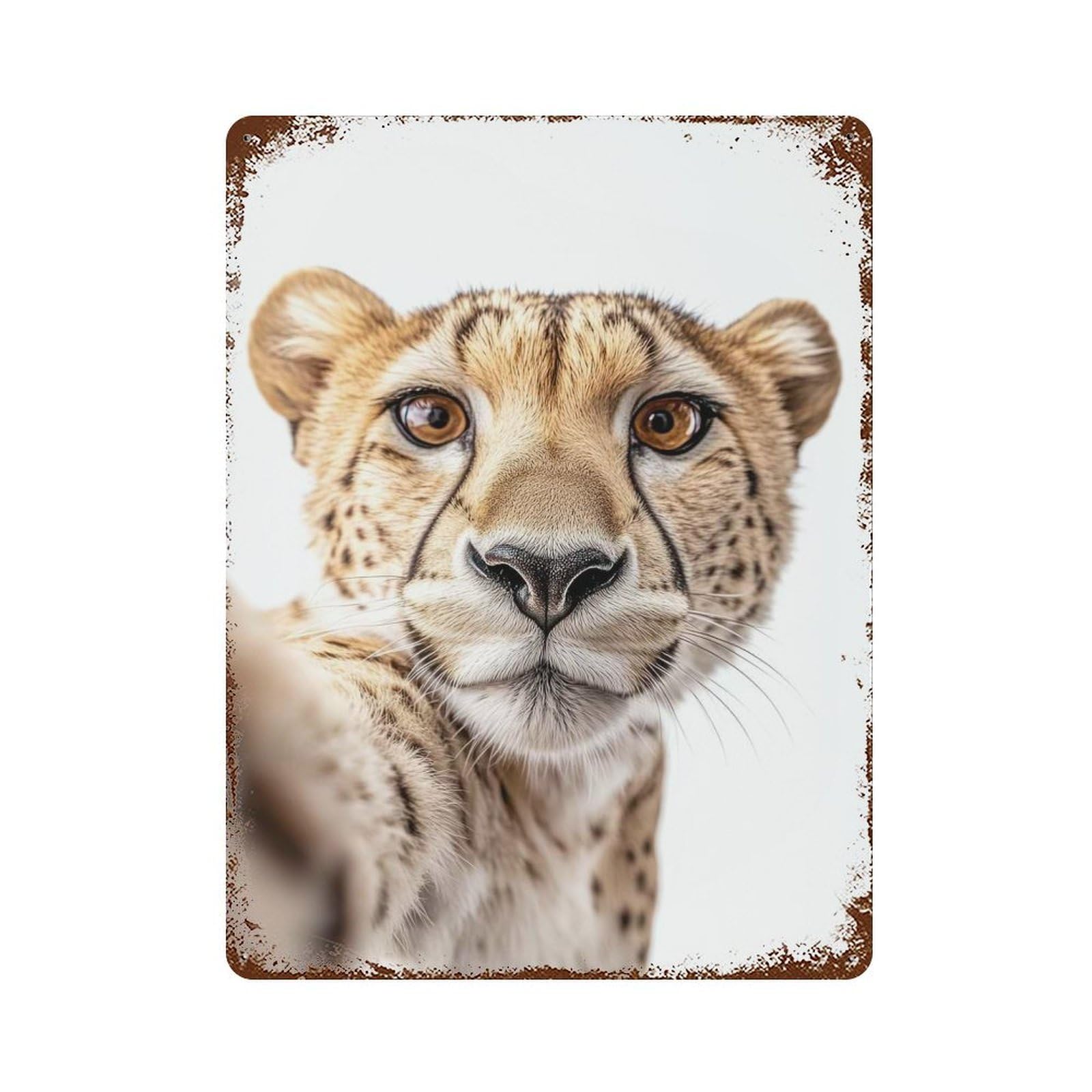 Cheetah Selfie Rusty Metal Tin Sign 15.7"x11.8", for Patio, Garden Room And Bar Decor, Old School Wall Decor