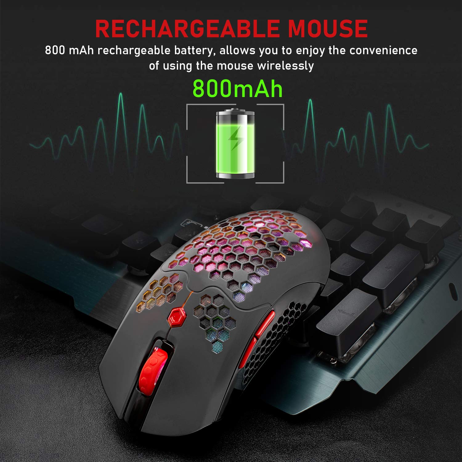 ZIYOU LANG Mouse da gioco leggero cablato/wireless, 16 mouse retroilluminati RGB con driver programmabile a 7 pulsanti, PAW3325 12000DPI, batteria ricaricabile 800 mA, mouse leggero a nido d'ape per