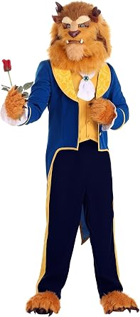 Adult Beast Costume | Disney Beauty and the Beast Mens Mouth Mover Full Head Mask | Dressed To Impress Blue Suit Outfit