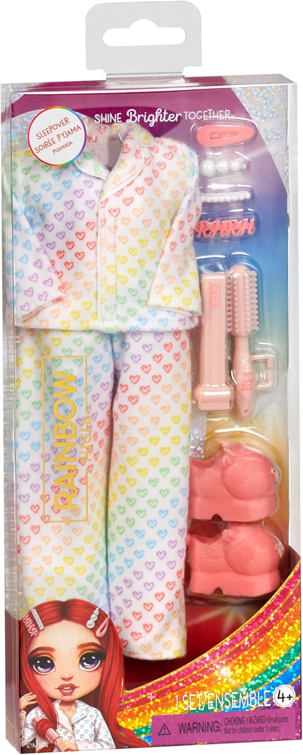 Rainbow High Fashion Pack, Sleepover Includes 1 Full PJ Outfit, Slippers, Jewelry and Play Accessories. Mix & Match with Other Packs to Create Tons of Fun Looks. Kids Toy Gift Ages 4-12 Years