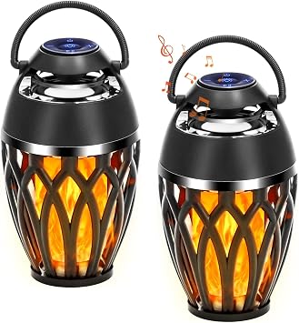 2 Pack Outdoor Bluetooth Speakers, LED Flame Light, Gifts for Men & Women