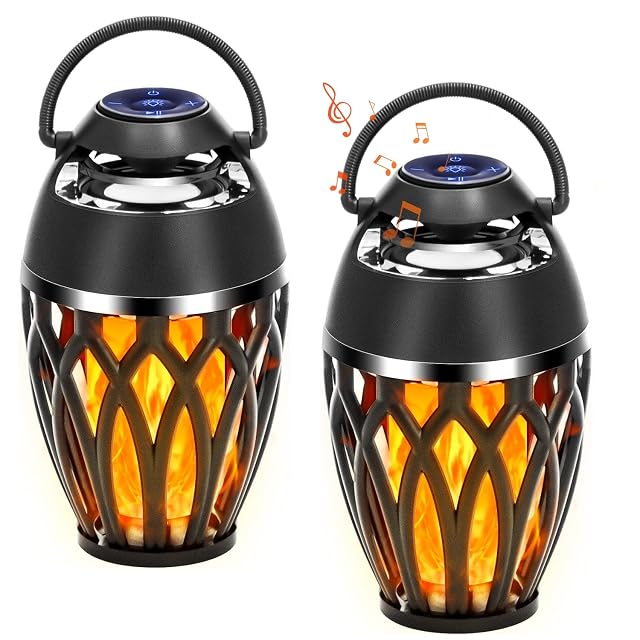Vanten 2 Packs Outdoor Bluetooth Speakers Bluetooth 5 0 Led Flame Speaker IPX5 Waterproof Flame Torch Atmosphere Speaker