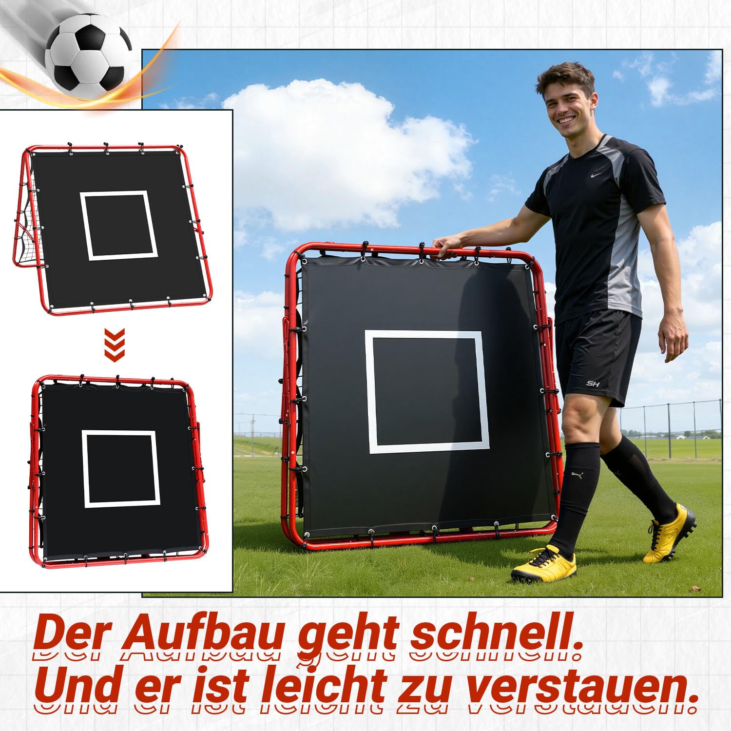 Fußball Rebounder Rückprallwand Netz,Kickback klappbar Rebound-Netz mit Ziel für Training Sports, Metallrohr/PE Gewebe, Baseball Basketball Prellwand