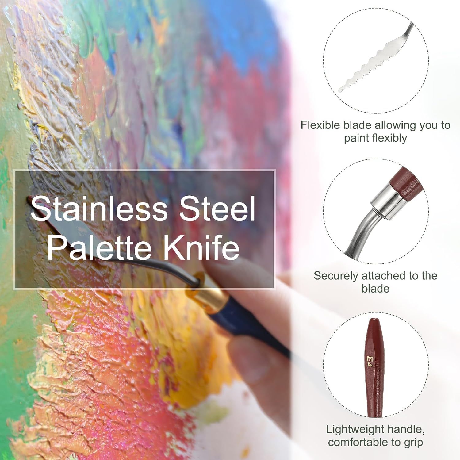 YOKIVE 3 Pcs Stainless Steel Palette Knife, No.4 Professional Art Spatula Oil Painting Accessories Color Mixing Scraper with Wood Handle, Great for Canvas Acrylic (Red Brown, 7.87-Inch)