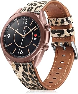 Fintie Band Compatible with Galaxy Watch 5 40mm/44mm/Pro 45mm / Galaxy Watch 4 40mm/44mm and Classic 42mm/46mm / Galaxy Watch 3 41mm / Galaxy Watch 42mm, 20mm Genuine Leather Band Replacement Strap Wristband, Classic Leopard