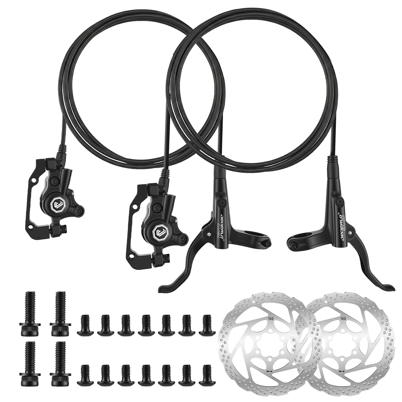 MTB Hydraulic Disc Brake Set, Front 800mm Rear 1400mm Aluminum Alloy Brakes Kit, Mountain Bicycle Hydraulic Disc Brake Levers with IS/PM Universal Adapter, 160mm Rotor, for MTB Bike,Road Bike,Fat Bike