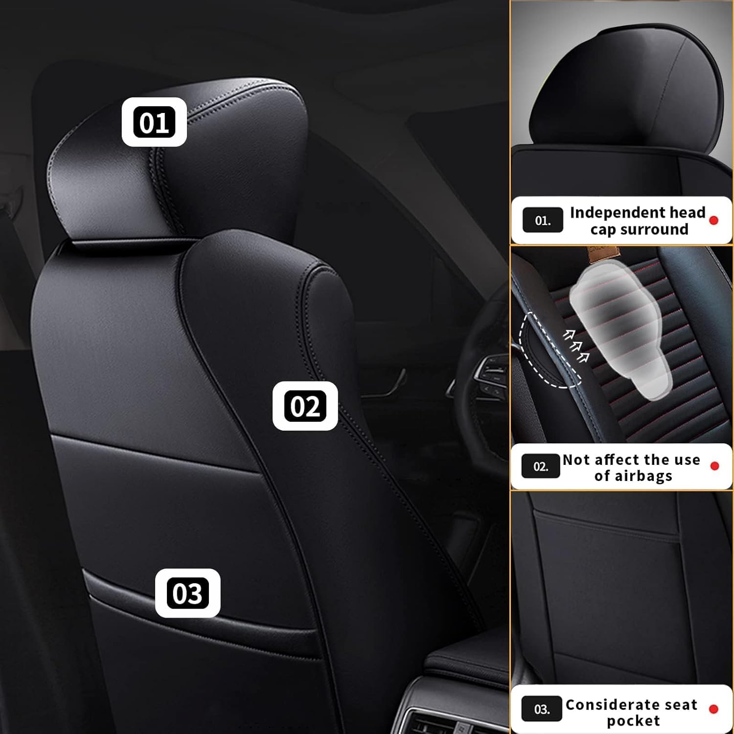 AOMSAZTO Custom Fit Seat Covers for Honda Accord: 2018 2019 2020 2021 2022 EX-L,Touring,Sport,EX,Hybrid - Faux Leather Accord Seat Covers Full Set Black (Removable Rear Seat Headrest)