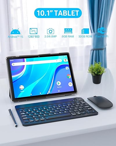 Vista 6 de Tablet ATOZEE 2 en 1 Android 14 con teclado de 10 pulgadas, incluye ratón, lápiz capacitivo y estuche, 6000mAh, 6GB RAM, 32GB ROM, 1024GB