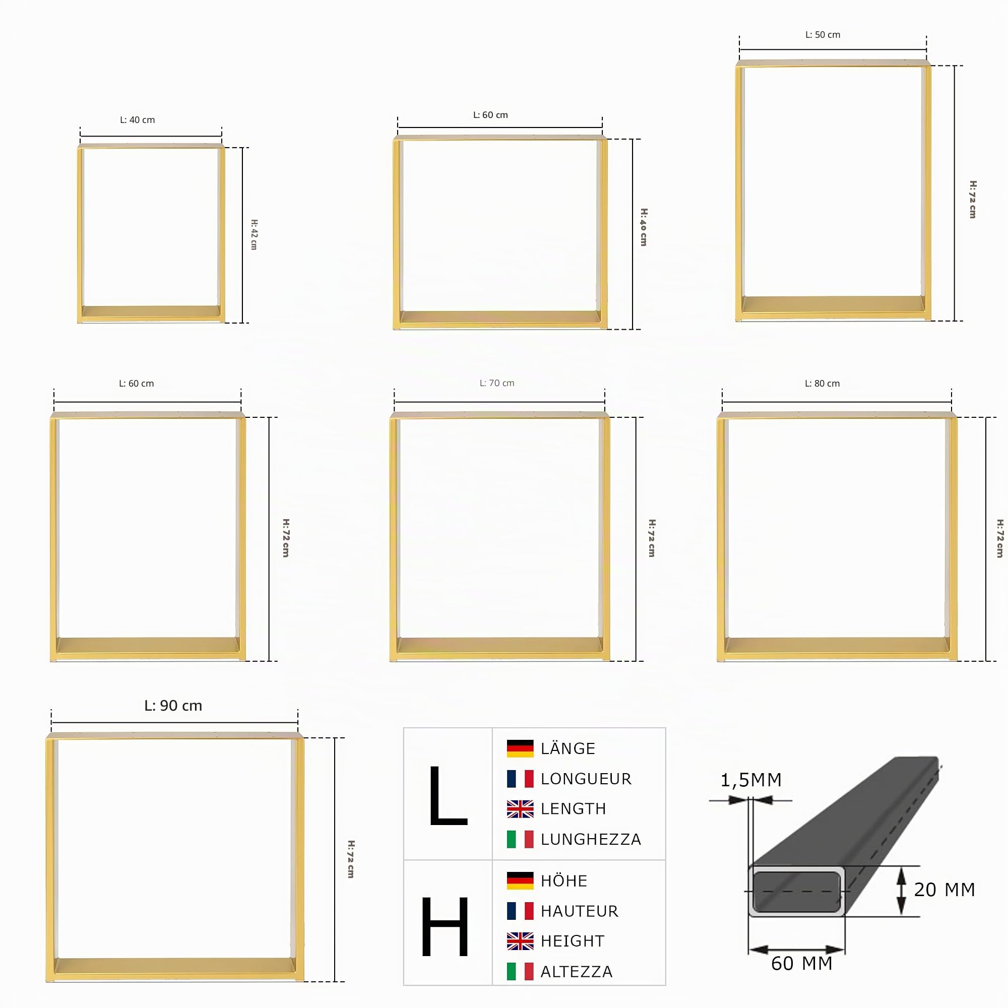 Magnetic Mobel 2 x Tischbeine aus Metall für Schreibtisch Esstisch, Möbelfüße Tischgestell Tischuntergestell Tischkufen (Schwarz | Profil 6x2 cm, 50x72 cm)