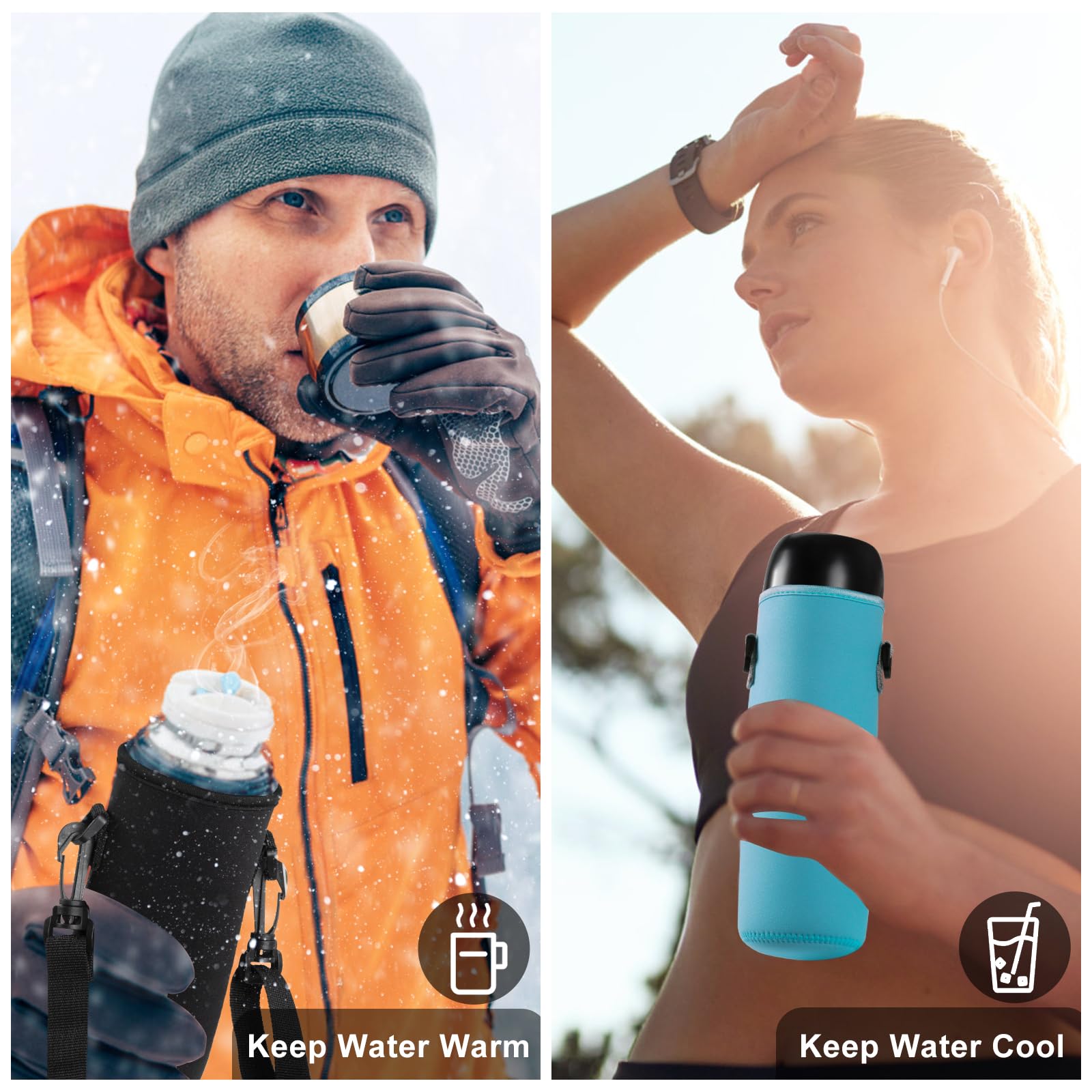 Water Bottle Holder Neoprene Water Bottle Carrier Bag Portable Water Bottle Sleeve with Adjustable Shoulder Strap for Outdoor Hiking Camping 3 Pieces 750 ml - Image 4