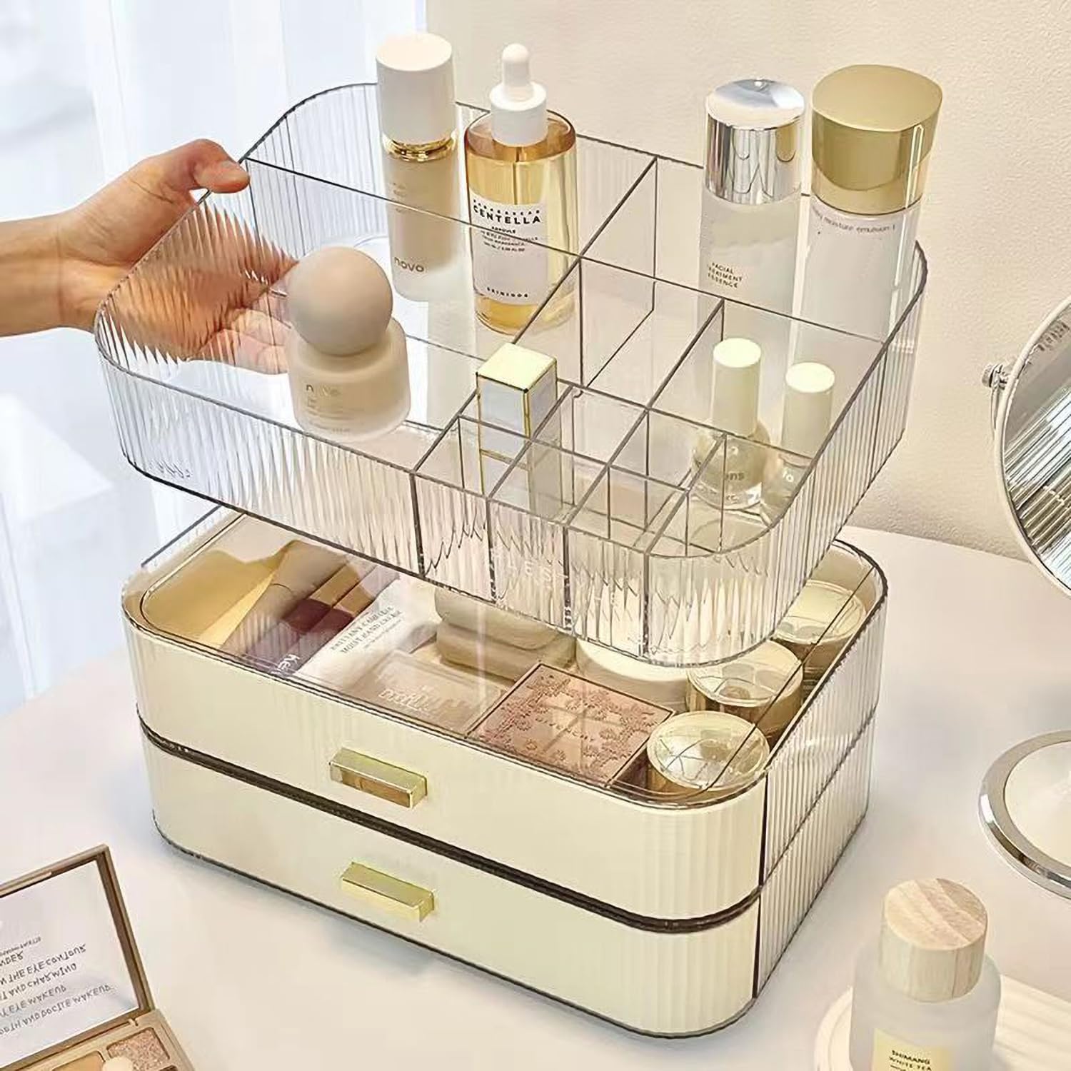 Organizer per trucchi con cassetti impilabili, organizer da bagno e contenitore, ideale per scrivania e comò, ideale per cosmetici, cura della pelle, rossetti, cura delle unghie, crema