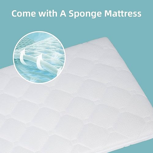 Miniatura 9 de Mini cuna portátil  Cunas de bebé convertible con colchón de espuma suave (33 x 20 pulgadas), cuna de noche de 6 alturas, cuna con ruedas para