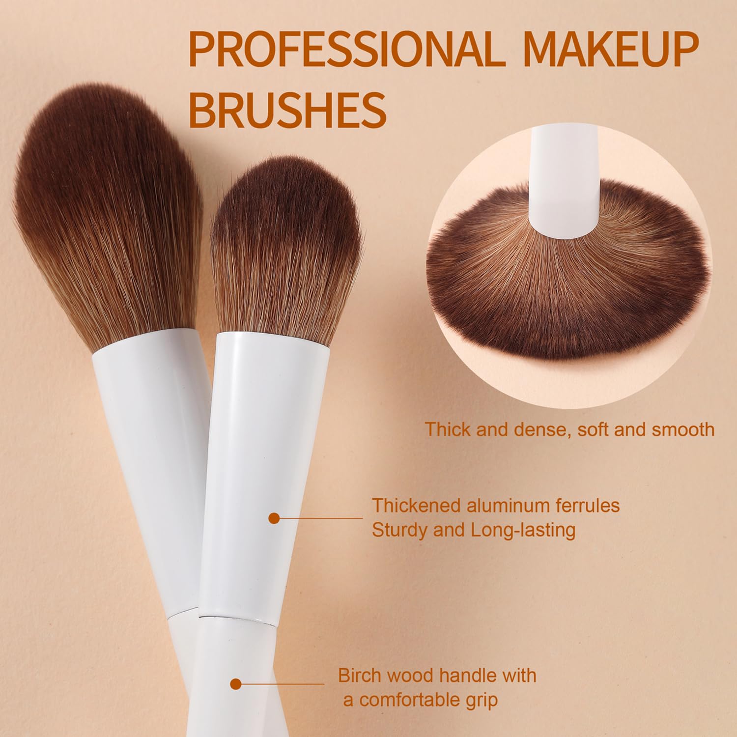 Lot de 14 pinceaux de maquillage synthétiques de haute qualité pour fond de teint, correcteur, fard à paupières, mélange d'eyeliner, pinceaux de maquillage avec support et 5 éponges