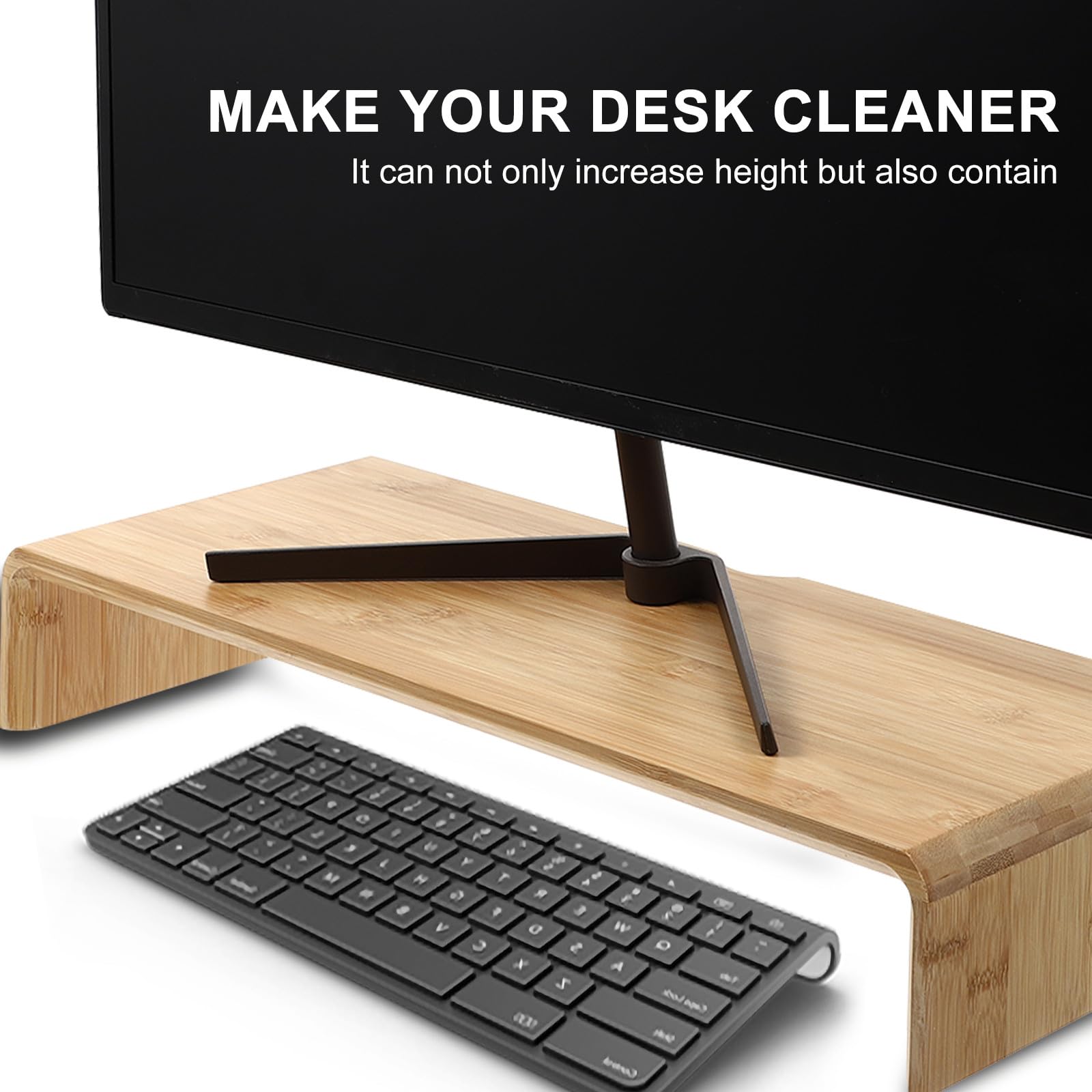 Generico Supporto per Monitor in bambù per Ufficio e Casa, Alza Schermo Semplice e Pratico Funzione di Risparmio Spazio e Design Elegante
