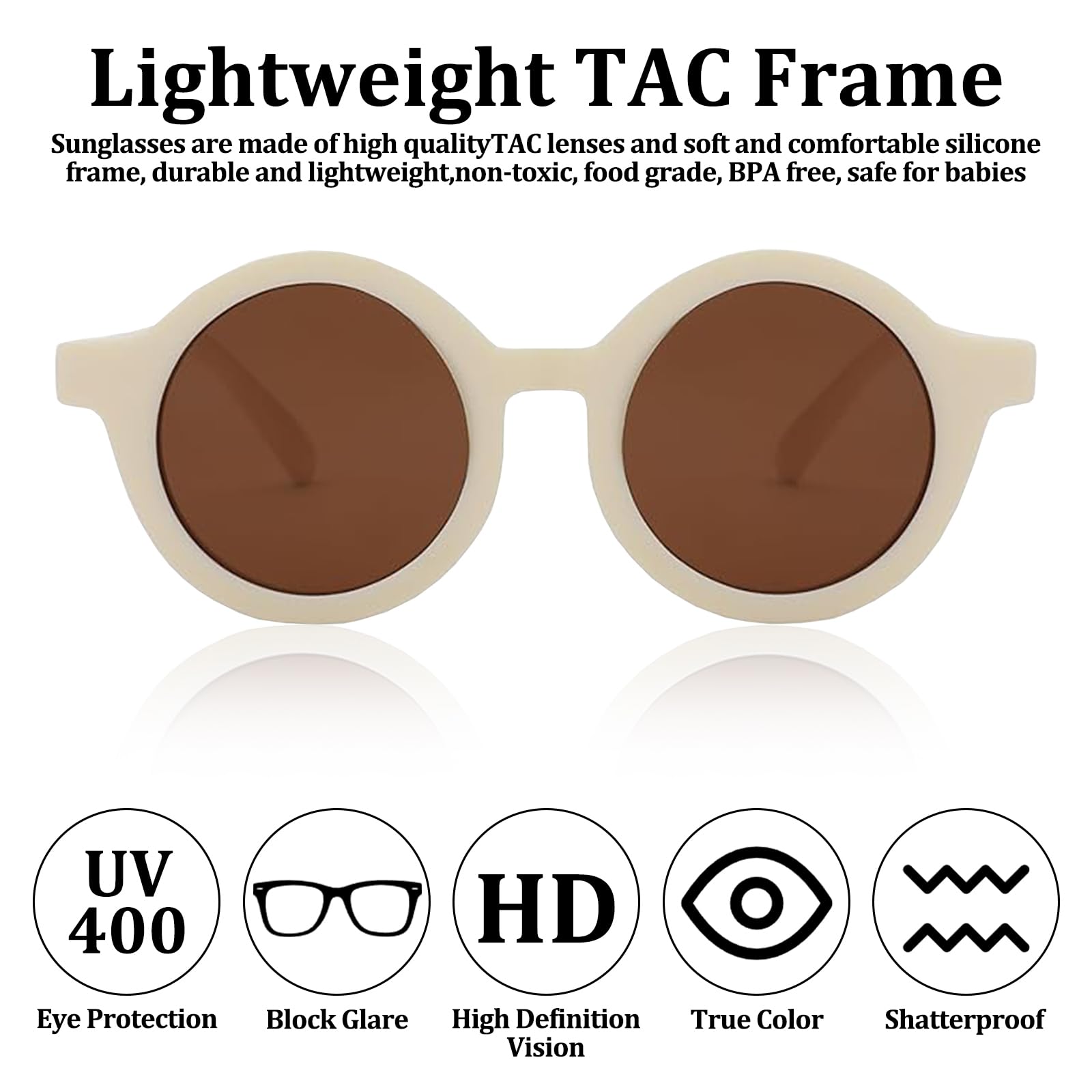 Baby Sonnenbrille Sonnenbrille Baby Polarisierte Uv400-Schutzsonnenbrille für Kinder mit Schultergurten Verstellbarem Weichem Silikonrahmen Runde Form Geeignet für Jungen und Mädchen (1-3 Jahre Alt)