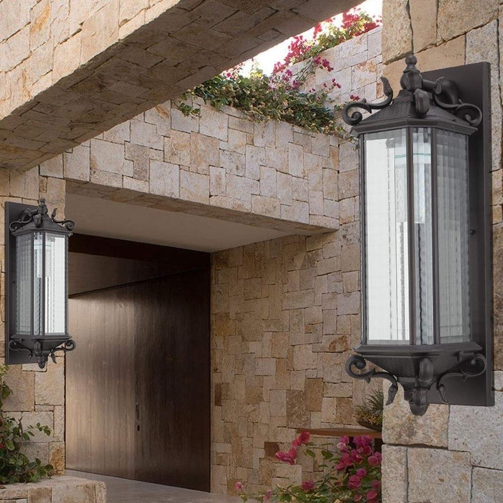 Oświetlenie ścienne Lampa ścienna Tradycyjna antyczna latarnia wiktoriańska Szklana lampa ścienna zewnętrzna Wiejska aluminiowa willa Oświetlenie alejek ogrodowych Lampa ścienna LED E27 Oświetlenie de