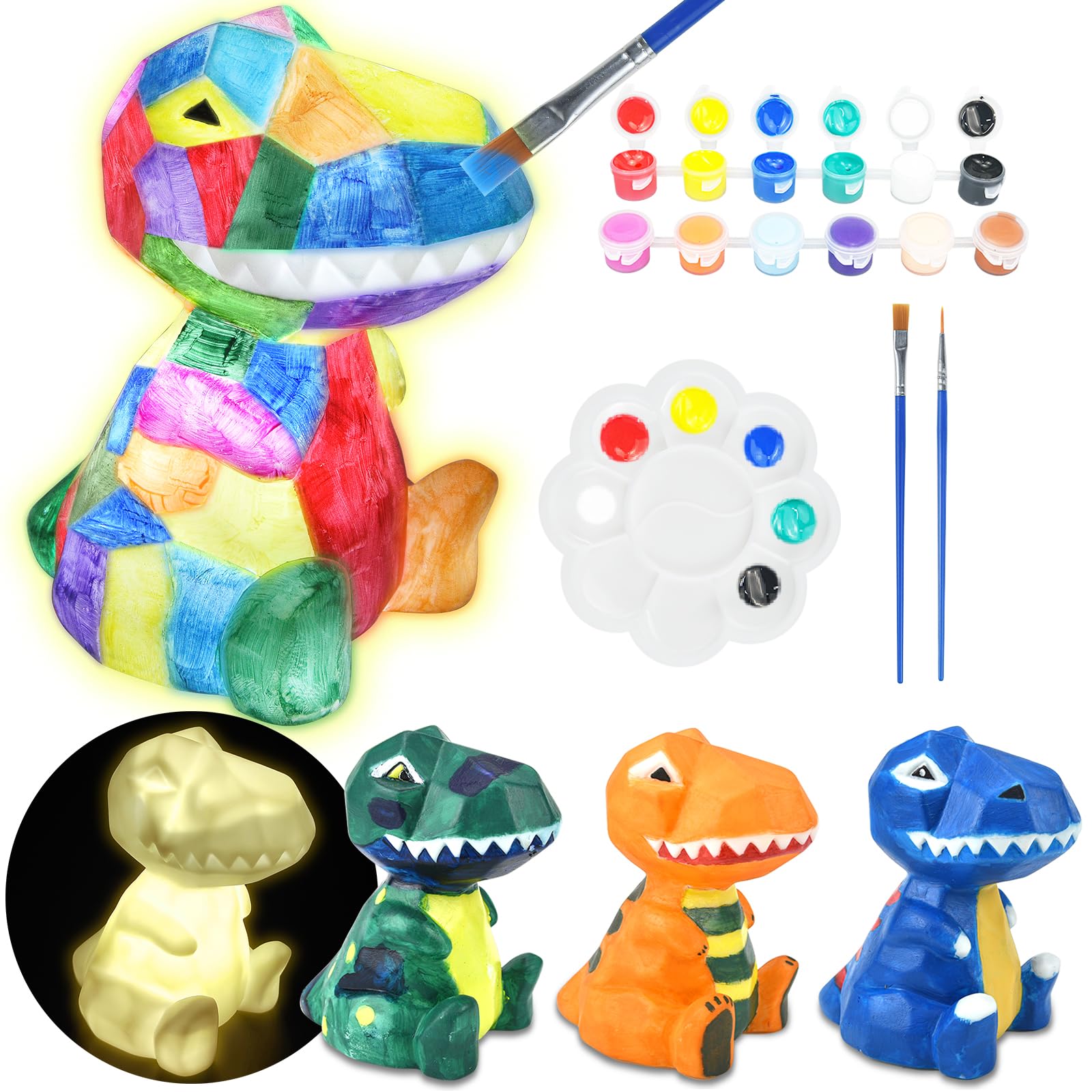 Dino Lampe Bastelset Für Kinder – Malset Mit 6 Farben, Dinosaurier-Spielzeug, Kreativset Für 4–8 Jahre