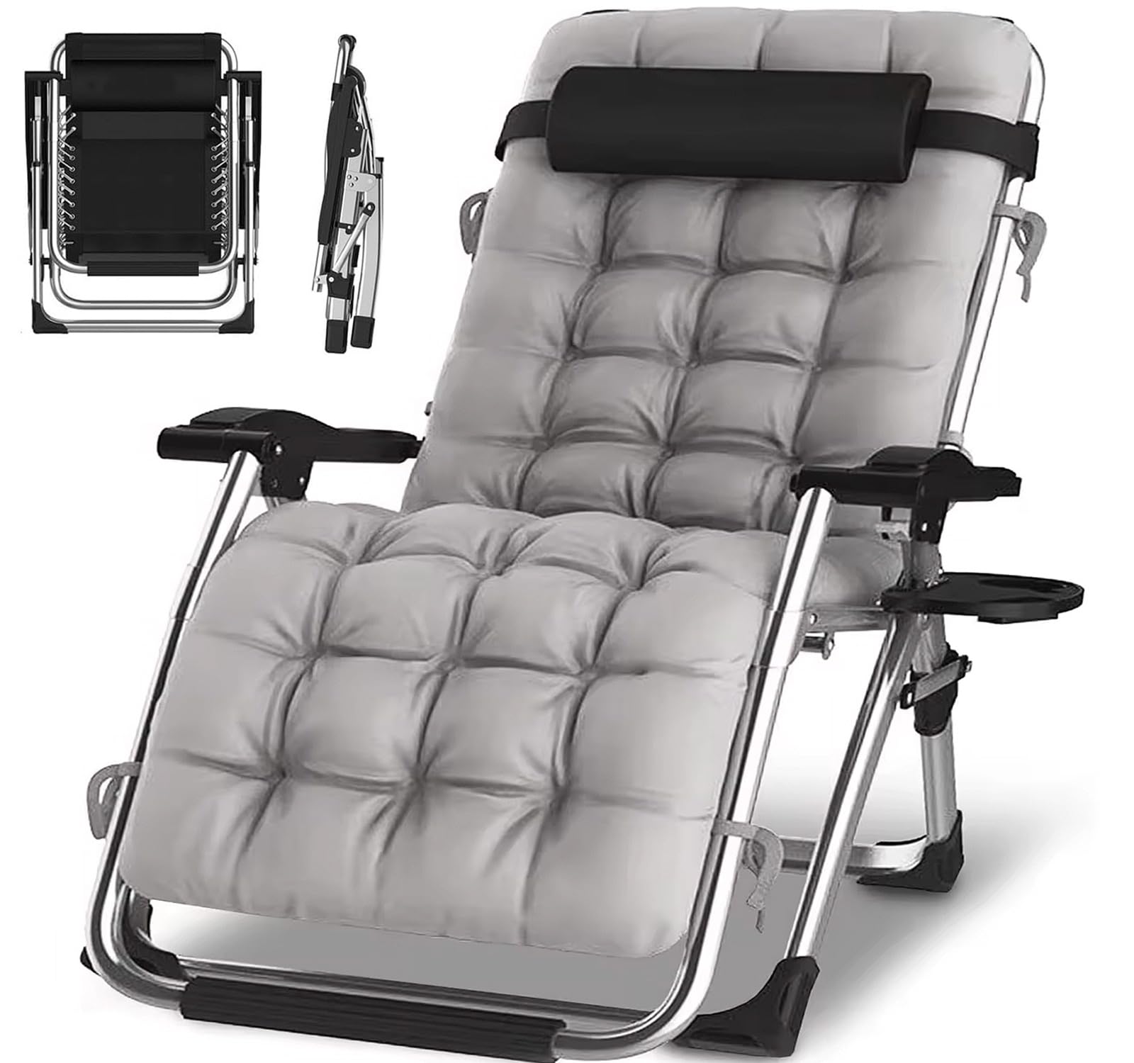 Marbueno Chaise Longue Pliante Acier Avec Coussin Jardin et Piscine 190X58X27 cm Noire 10004
