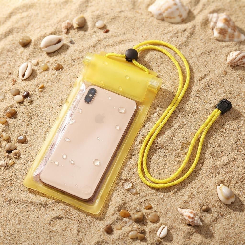 Waterproof Phone Pouch, Water Proof Case for Apple iPhone,Samsung & More, IPX8 Dry Bag with Lanyard (Yellow)