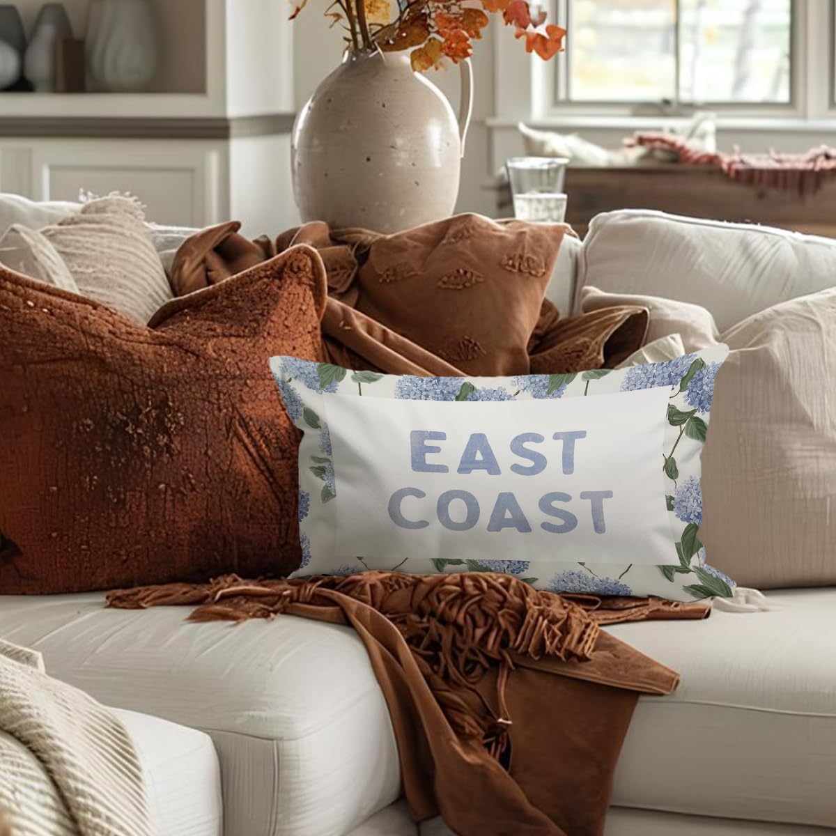 Coastal Decor, Blue Coastal Throw Pillow Cover 12x20 image 2