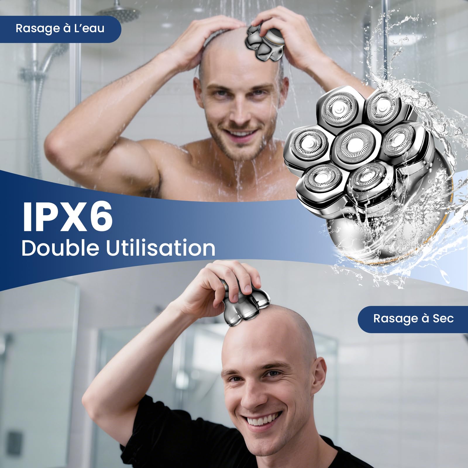MAXGROOM 7D PRO Rasoir Tete Chauve Homme,Tête Magnétique,2 Vitesses(7500/8800 RPM) Tondeuse Crane Chauve,IPX6 (Sec & Humide), Autonomie 140 min USB-C,Idée Cadeau Pour Homme–Offert à Mari Papa