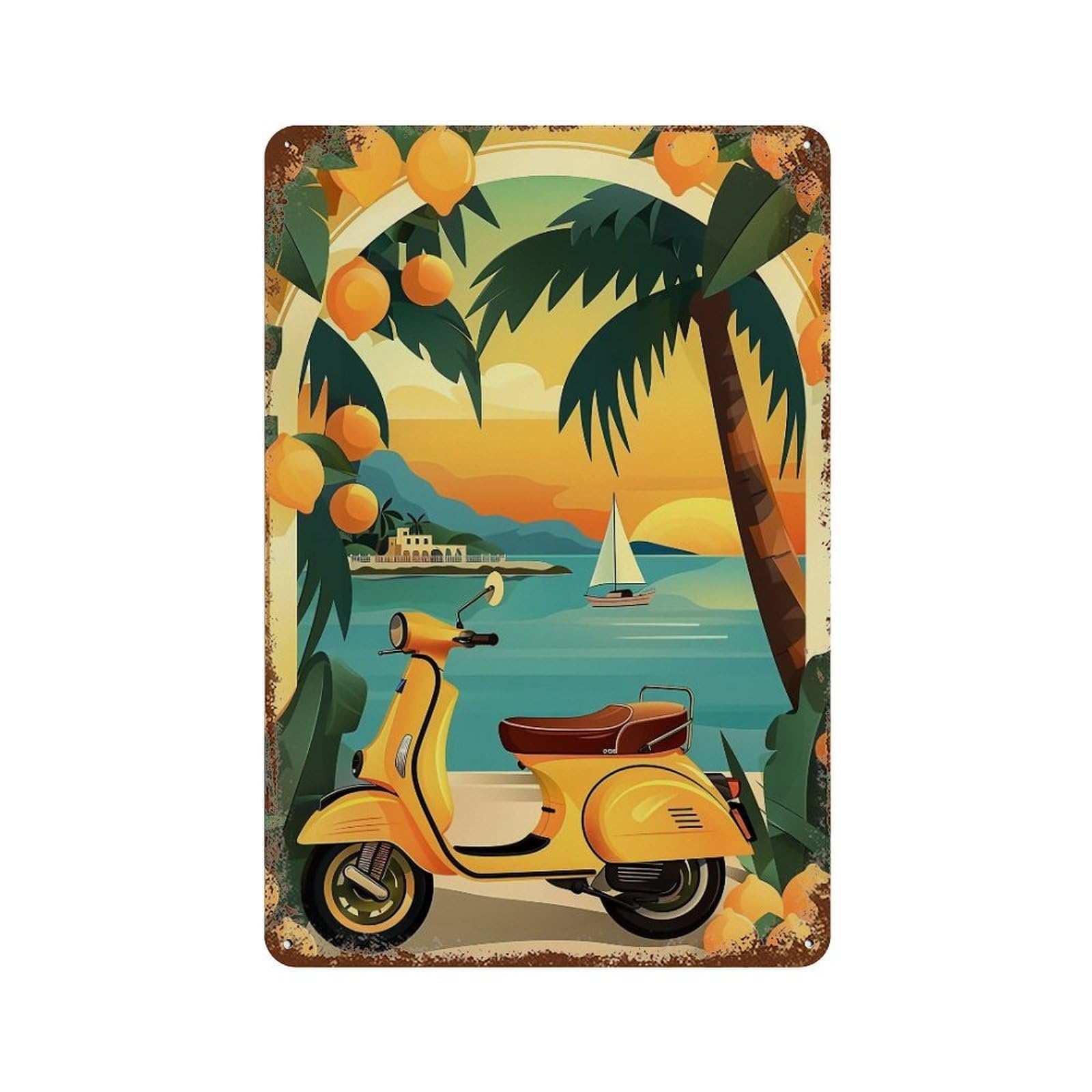 HDURYEYRYY Lemon Coast Vespa Escape 01 Wall Retro Iron Vintage Art Metal Tin Sign Poster Modern Home Cofffee Club Art Bar Shop Decor 30x20cm